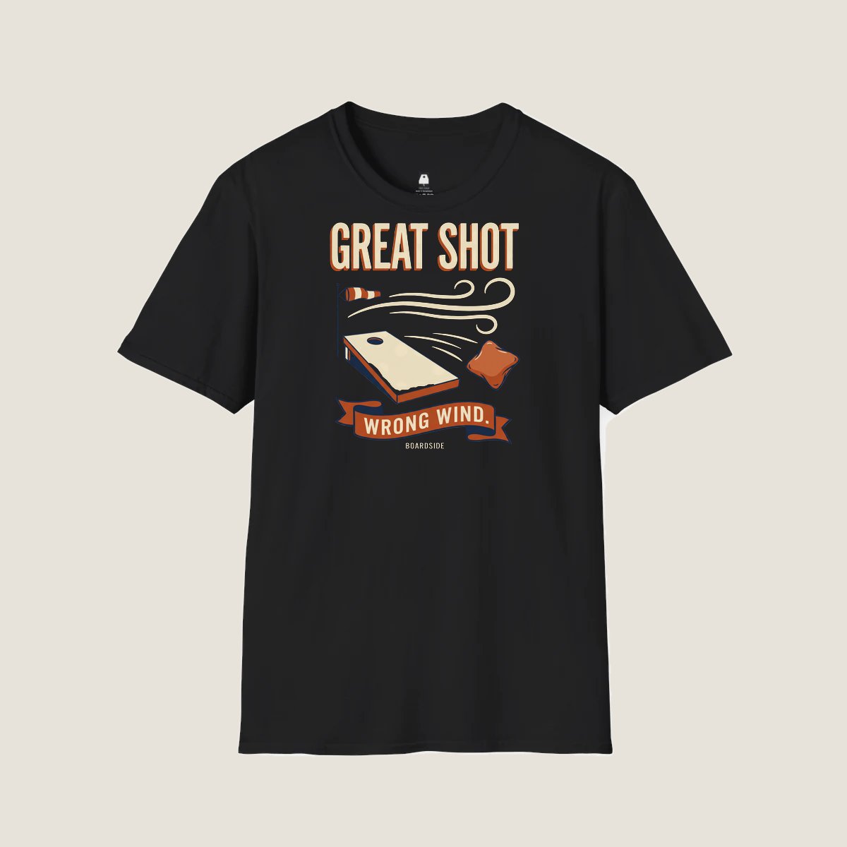 Great Shot, Wrong Wind cornhole team design artwork