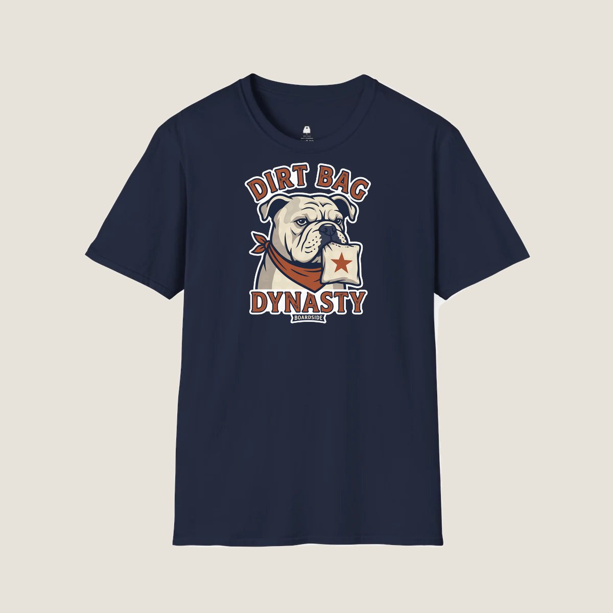 Dirt Bag Dynasty cornhole team design artwork on a Navy T-shirt