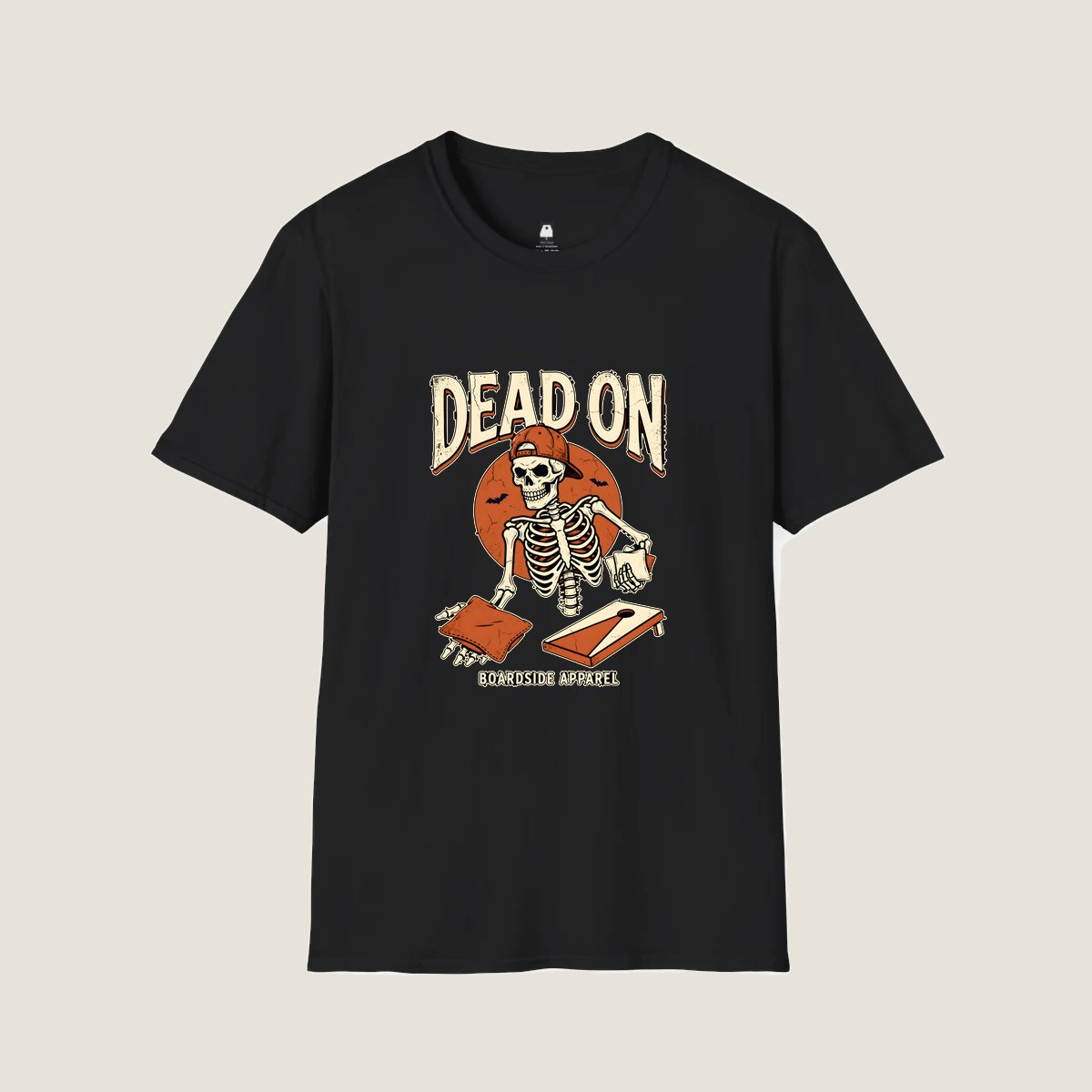 Dead On Cornhole Shirt design printed on a Black custom cornhole t-shirt