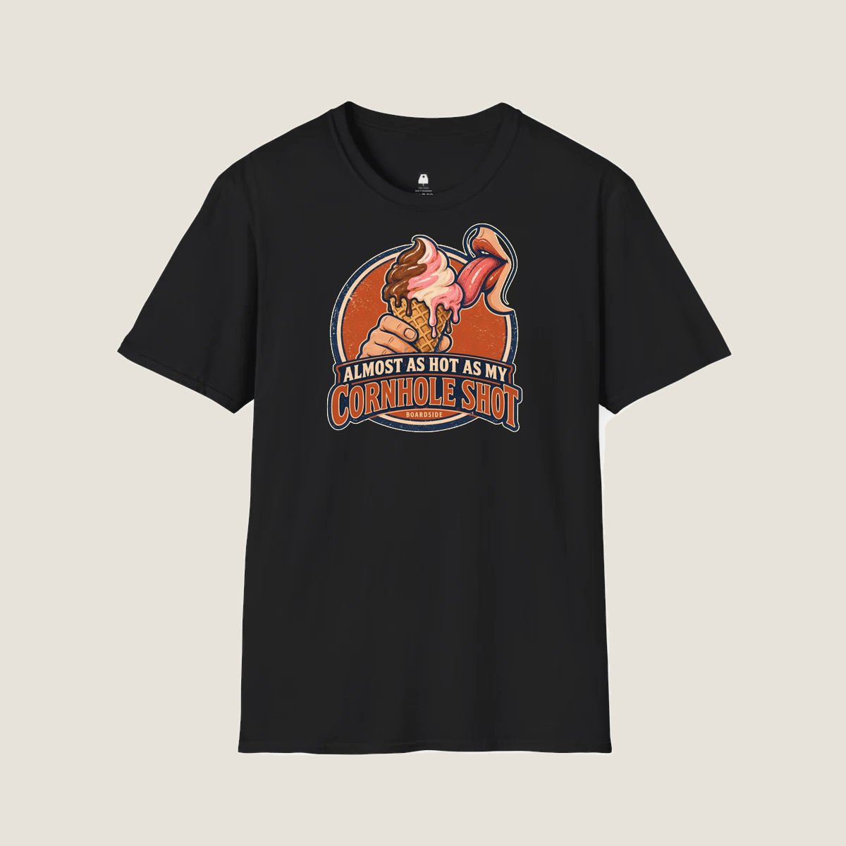 Hot Toss design printed on a Black custom cornhole t-shirt