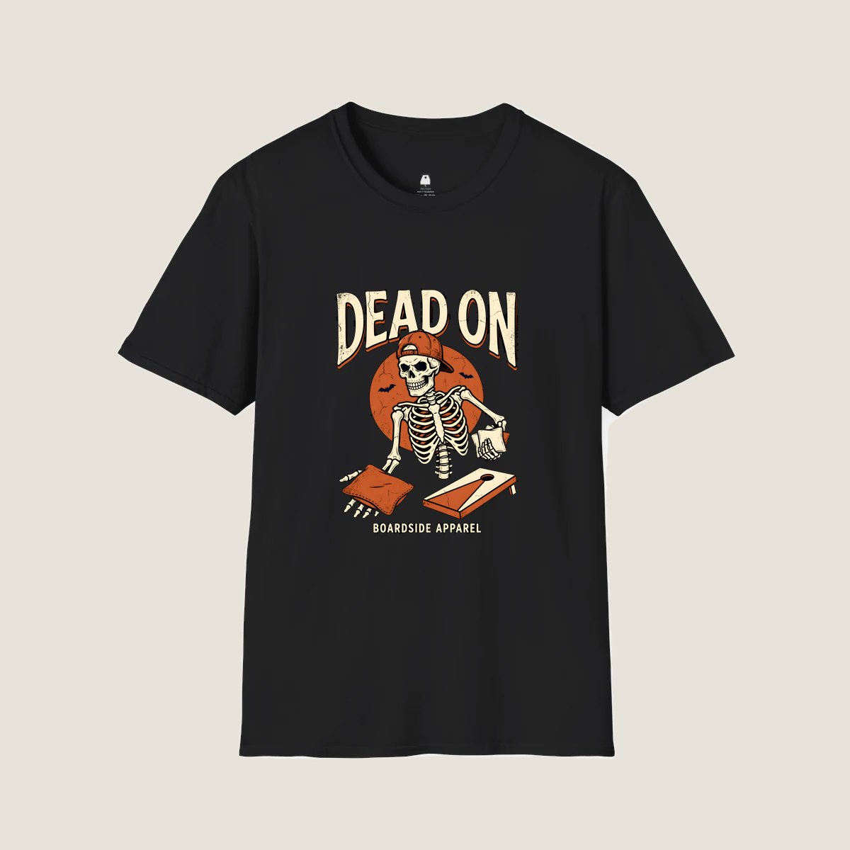 Dead On Cornhole Shirt design printed on a Black custom cornhole t-shirt